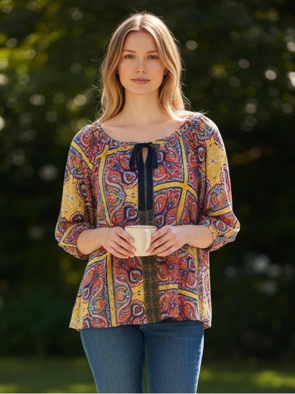ONE WORLD Multicolor Paisley Blouse